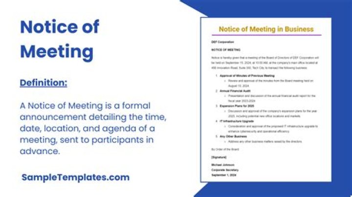 What should be included in a notice of meeting?